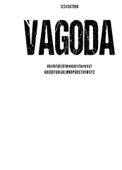 VAGODA, modern condensed display geometric circular font vector with alternates and ligatures.