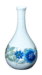  Ceramic Vase white with floral art Decorative Bud style isolated on a transparent background. PNG image Craft artwork, for Merchandise Crafting and Graphics.