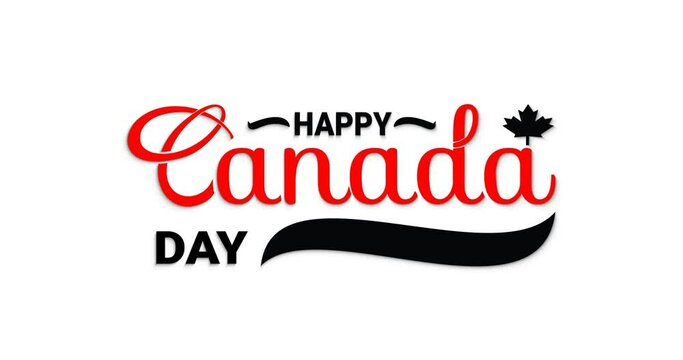 Happy Canada Day Text Animation on the white background alpha channel. Great for Celebrations, Ceremonies, Festivals, greetings, and banners. Happy Canada day 1st of July.
