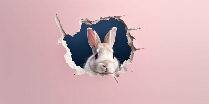 Rabbit in Torn Paper Hole