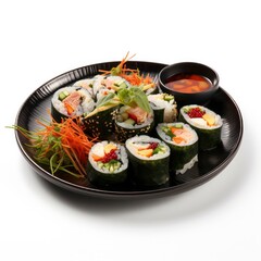 a plate of kimbap on white background for food photography generative ai