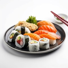 a plate of sushi roll on white background for food photography generative ai