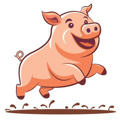 Obraz na płótnie Canvas pig flat cartoon, farm logo design