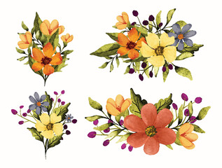 Colorful watercolor flower bouquet illustration pack with flowers