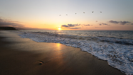 Obraz premium Sunset Ocean Sea Birds Inspirational Nature Landscape