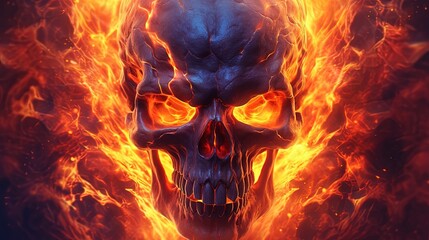 fire skull ignite, digital art illustration