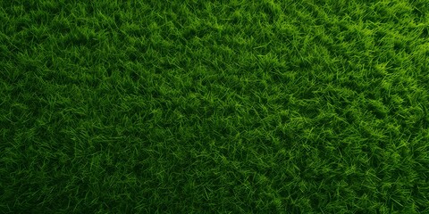 Fototapeta premium Wide format background image of green carpet of neatly trimmed grass. Beautiful grass texture on bright green mowed lawn, field, grassplot in nature