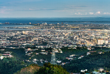 View of Cebu City at dusk with illuminated city lights,Cebu City,The Philippines.
