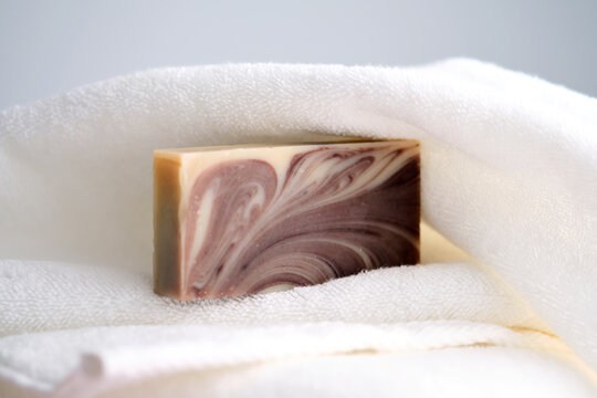 Beauty handmade soap on a terry towel.