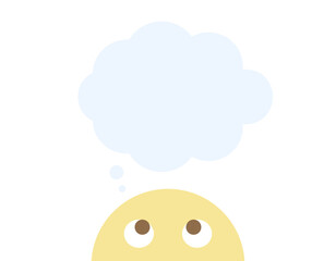 Thinking emoticon with a empty thinking bubble above his head on a white background. Vector editable illustration