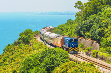 scenery of southern taiwan with railway and train