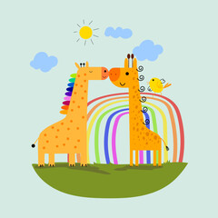 Cute giraffe cartoon childish style hand drawn vector illustration.