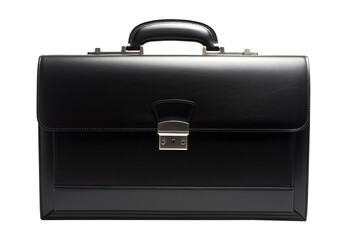 Black leather briefcase isolated on transparent background, Generative AI