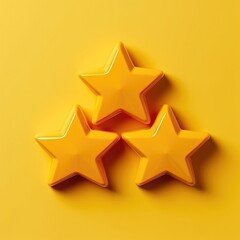 Three yellow stars glossy colors. Achievements for games. Customer rating feedback concept from client about employee of website. Realistic 3d design. For mobile applications