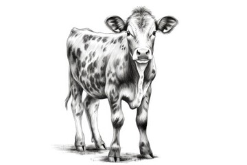 Cute Cow drawing on white background - generative AI