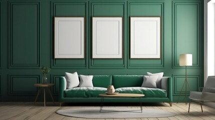 a blank canvas poster in a modern living room in the style of scandinavian minimalism, calming and introspective aesthetic interior design generative ai