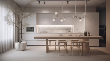 modern kitchen in the style of japanese minimalism, calming and introspective aesthetic interior design generative ai