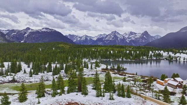 Drone flyover of Molas Lake in Silverton, Colorado.
