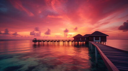 Fototapeta na wymiar Picturesque summer sunset in Maldives