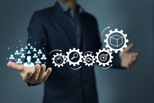 Human or staff development lead to win in the market and industrial innovation. Employee training and brain strom leads to knowledge and creativity for best quality products. Man hold employee on hand