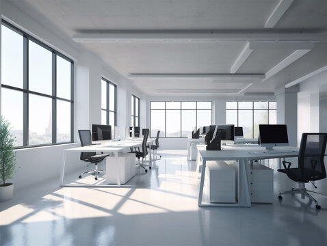 Simple spacious and bright modern office interior