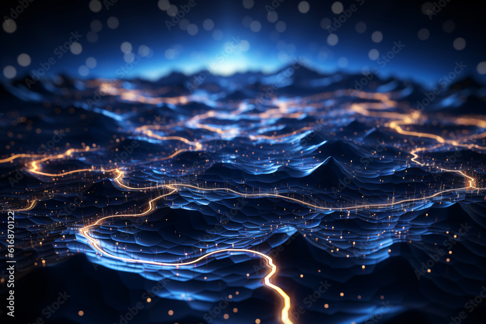 Wall mural neural network concept. connected cells with links. hi-tech process. abstract background,