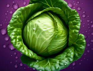 Obraz premium Closeup beautiful texture of fresh juicy cabbage or iceberg lettuce with water drops.vegetable background.healthy eating with organic food ingredient.generative ai technology