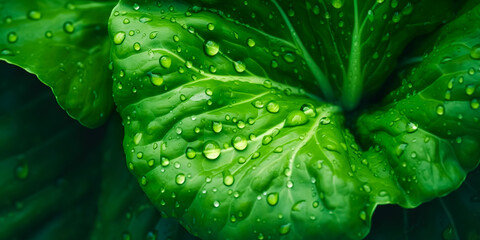 Obraz premium Closeup beautiful texture of fresh juicy butterhead,romaine lettuce with water drops.vegetable background.healthy eating with organic food ingredient.generative ai technology
