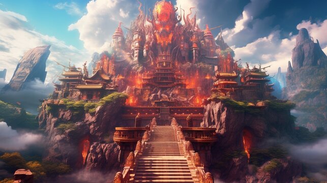 hellish fort of heavenly memories, digital art illustration