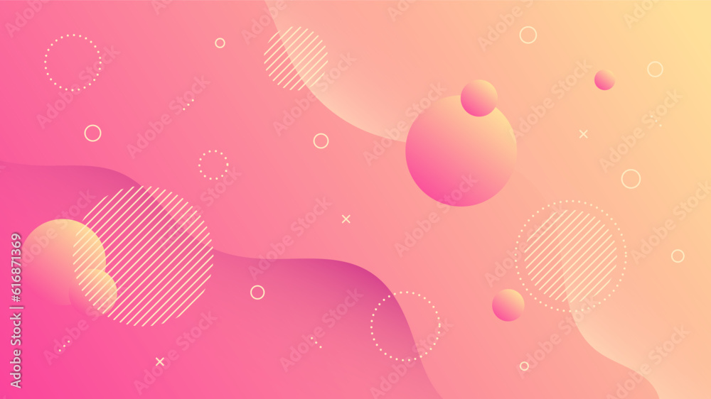 Wall mural modern abstract background with motion waves retro memphis and red pink peach gradient color