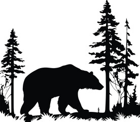 Obraz na płótnie Canvas Grizzly Bear In A Forest Logo Monochrome Design Style