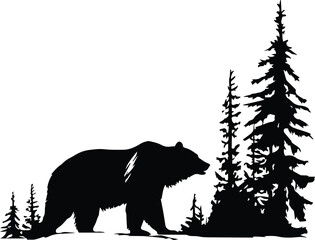 Fototapeta na wymiar Grizzly Bear In A Forest Logo Monochrome Design Style