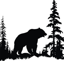 Naklejka na ściany i meble Grizzly Bear In A Forest Logo Monochrome Design Style