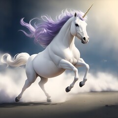 Fototapeta na wymiar Majestic Flight: Witness the Graceful Run of the White Unicorn