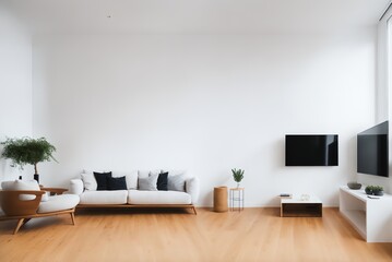 Modern Living Room with Hardwood Flooring,Stylish Furniture,and Beautiful Wall Design, generative ai