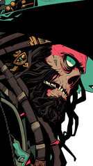 zombie pirate captain in the night, vector wallpaper