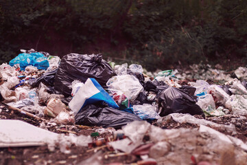 Caused by human littering, blurred waste pile images For background