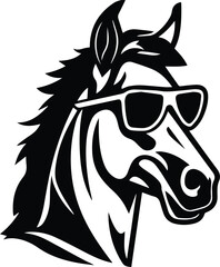 Horse In Sunglasses Logo Monochrome Design Style