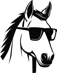 Horse In Sunglasses Logo Monochrome Design Style