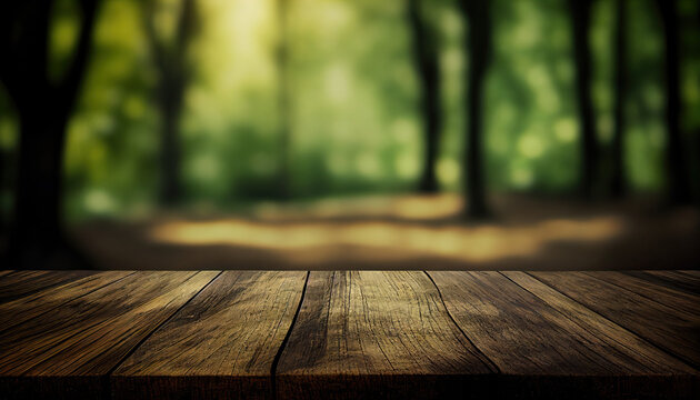 Empty wooden table with green background
