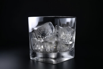 glass of water and ice cubes