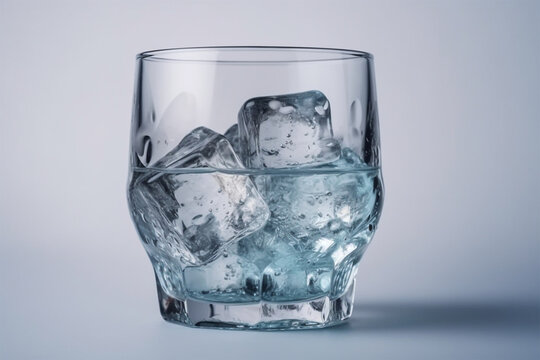 glass of water and ice cubes