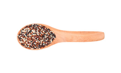 Quinoa seeds (Chenopodium) in wooden spoon on transparent png