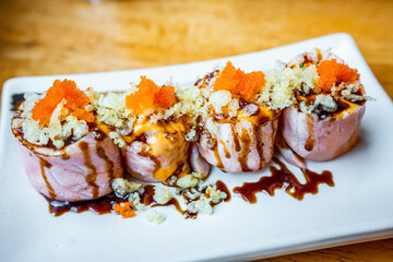 salmon roll sushi in Japanese restaurant, Japanese Food