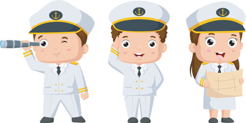 Set of cute sailors children cartoon