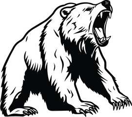 Roaring Grizzly Logo Monochrome Design Style