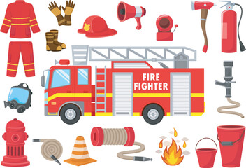 Set of firefighting elements cartoon