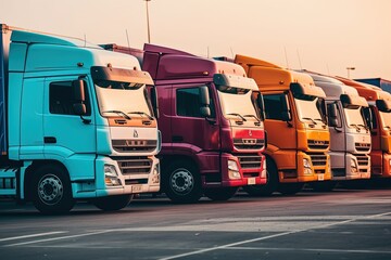 The trucks are line up in a row. Generative AI.