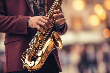 Obraz premium Man playing the saxophone. Generative AI.