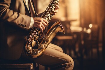 Man playing the saxophone. Generative AI. - obrazy, fototapety, plakaty